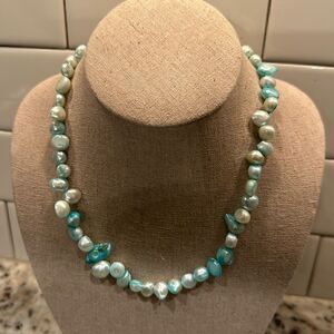 Vintage Odd-shaped Blue Pearl Necklace